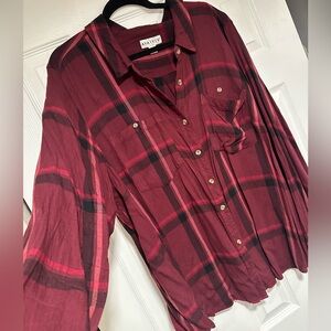 Ava & Viv Burgundy Plaid Long Sleeve Shirt